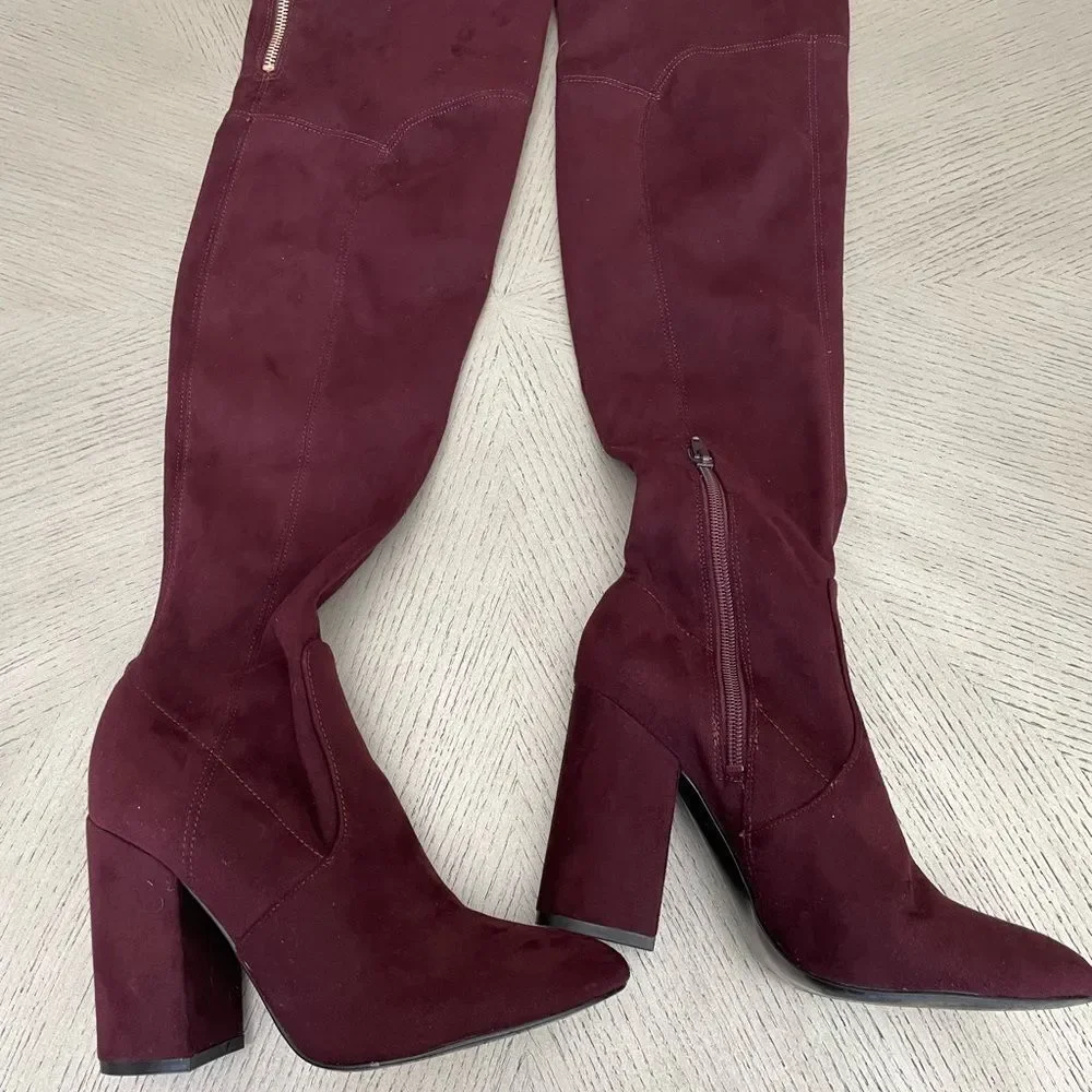 Ivanka Trump Rylee Rear Zip Over The Knee Boots, Dark Red size 7.5